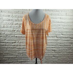 Onque Casual Womens Top 2X Plus Tee Orange Stripe Lightweight Tied Hem STR63E